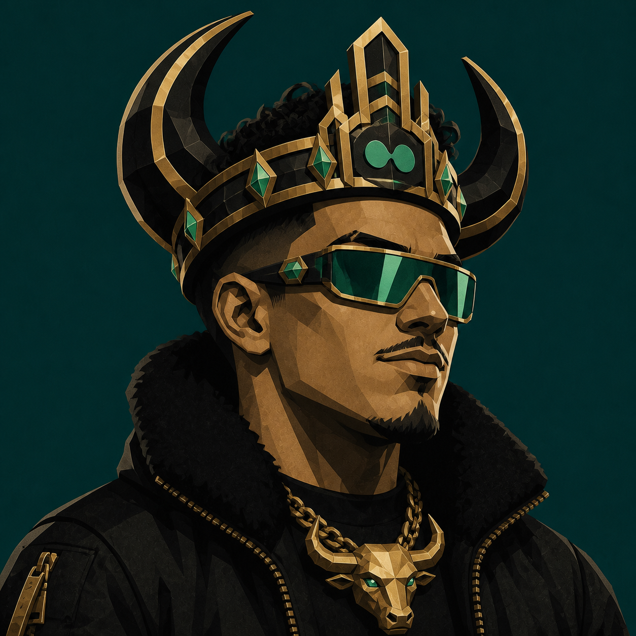 STORMMCHASER wearing a horned crown and bull medallion